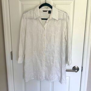 E•col•o•gie  white linen embroidered tunic blouse size XL